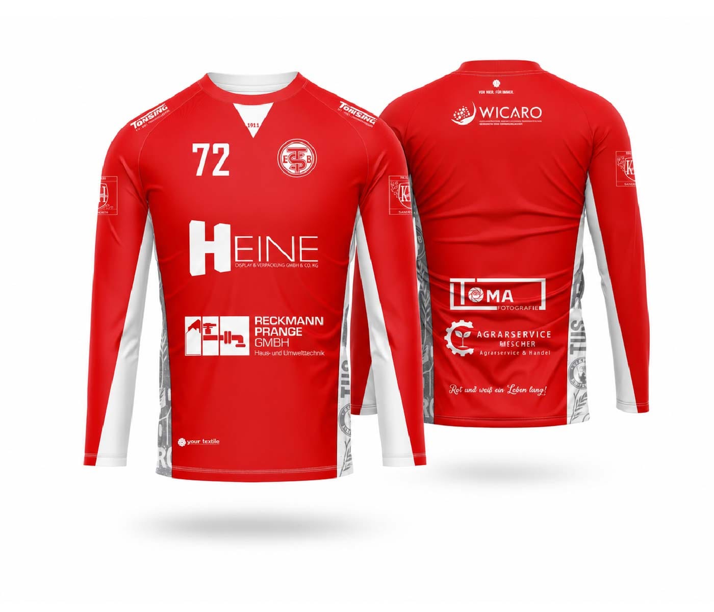 Langarm-Longsleeve-Aufwärmtrikot Vereinstrikot-Langarm auf weißem Hintergrund-individuelles Trikot