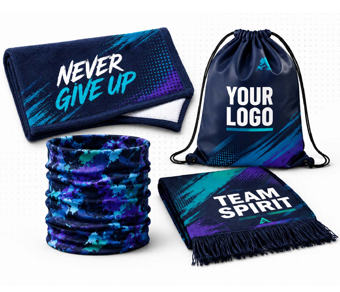 Merchandise bedrucken lassen: Handtuch, Gymbag, Schlauchtuch und Fanschal im individuellen Design
